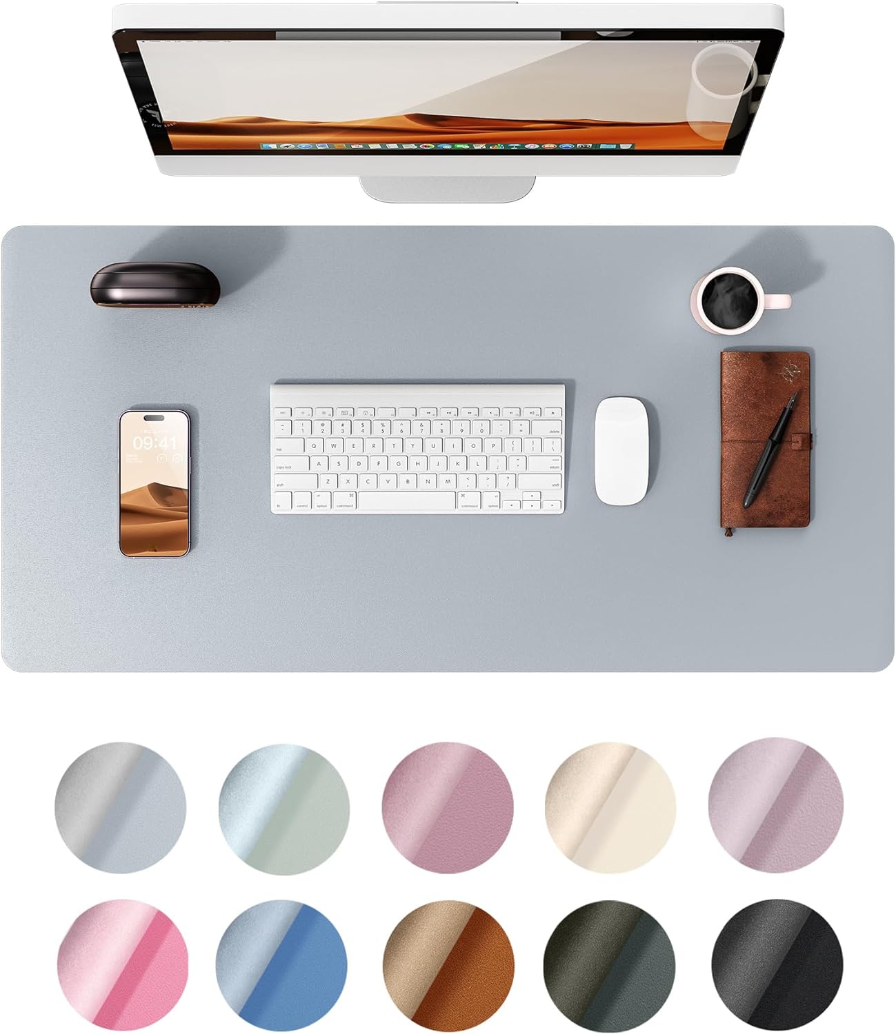 Tapis de bureau, protecteur de tapis de bureau en cuir, grand tapis de souris, buvard de bureau imperméable en cuir PU antidérapant, tapis de bureau pour ordinateur portable: 26x21 cm / GRIS