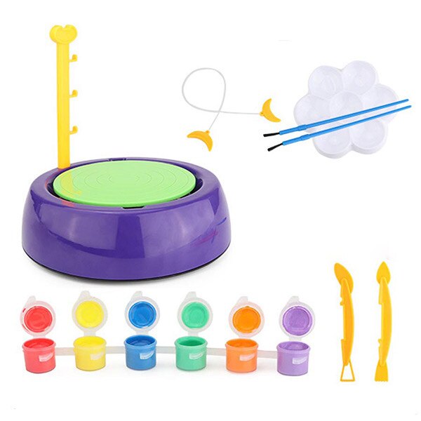 Máquina de alfarería de cerámica hecha a mano para niños, juguetes artesanales para niños y niñas, Mini ruedas de cerámica, manualidades, juguete educativo para niños pequeños: Purple without clay