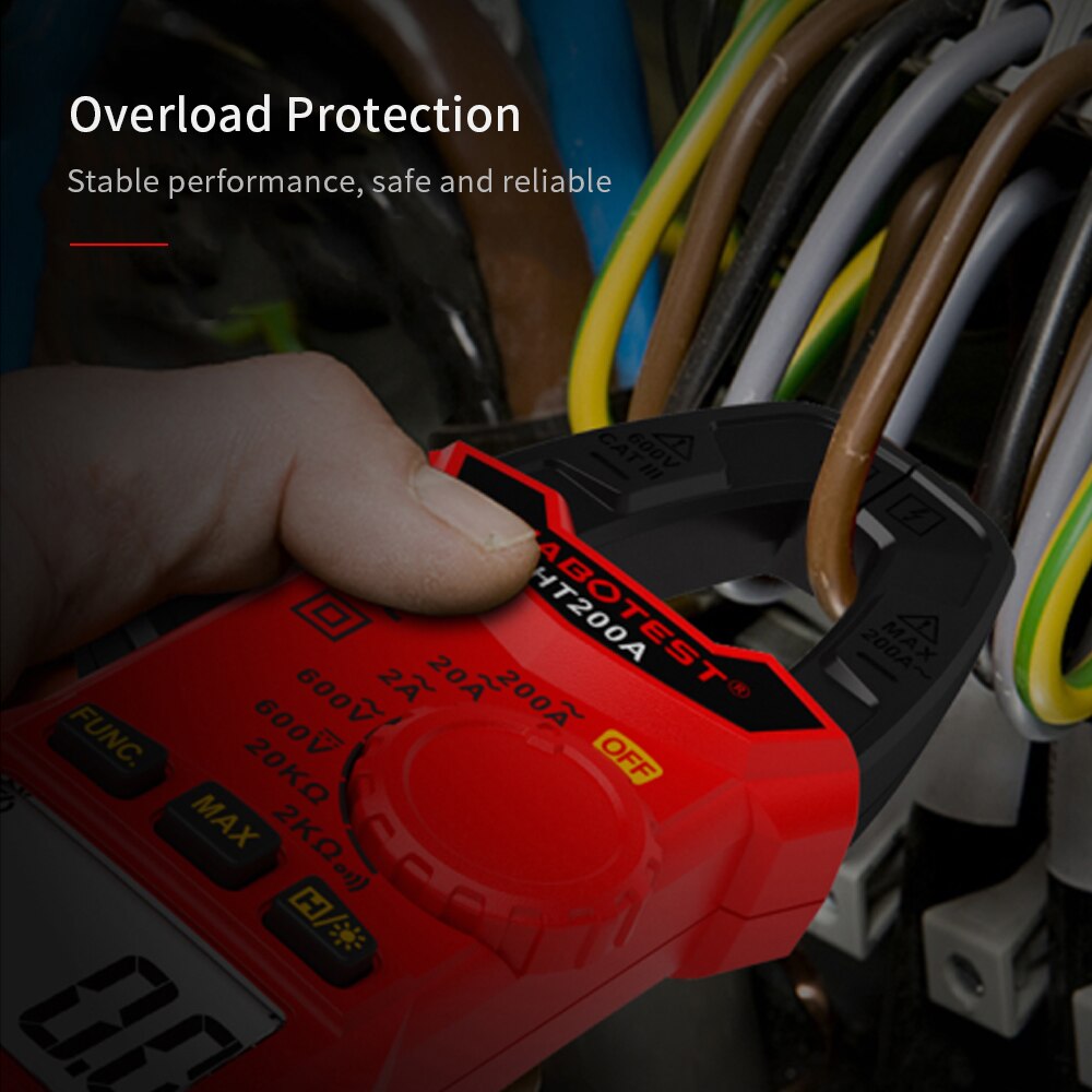 HABOTEST HT200A Mini AC Digital Clamp Meter True RMS Auto Ranging Digital Multimeter AC/DC Voltage Resistance Continuity Tests