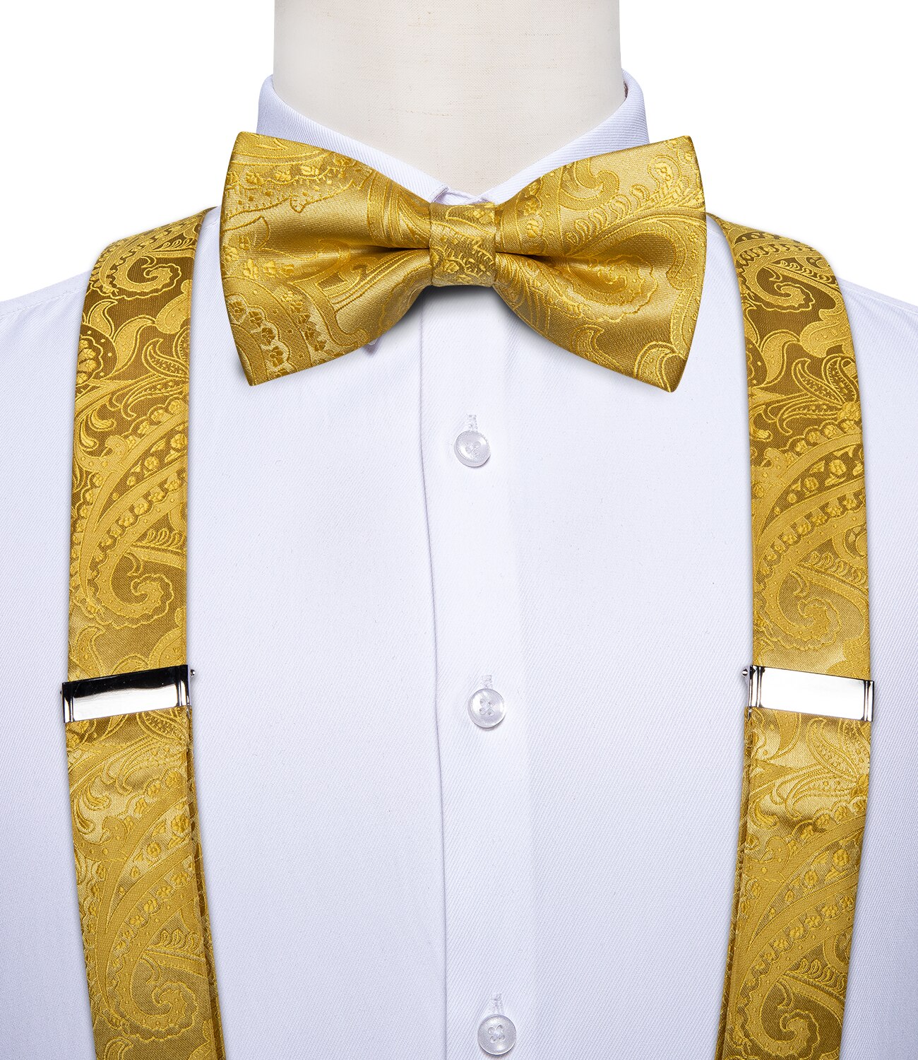 Luxury Yellow Men's Suspenders Silk Elastic 6 Clips Braces Wedding Party Accessories Men Y-back Suspenders Bow Tie Set DiBanGu