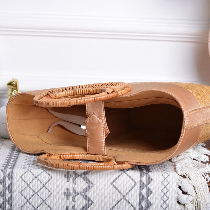 Grote Capaciteit Bamboe Geweven Handtas Mode Grote Winkelmandje Tas Vrouwen Handgemaakte Rotan Zak Cirkel Handvat Retro Strandtas