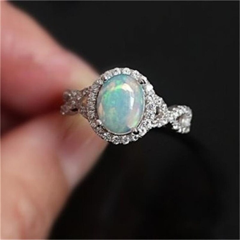 Opale Volle Strass Frauen Ring Weiblichen Jahrgang Zirkon Ringe Für Frauen Silbrig Schmuck -Ring Damen Frauen Hochzeit Ringe