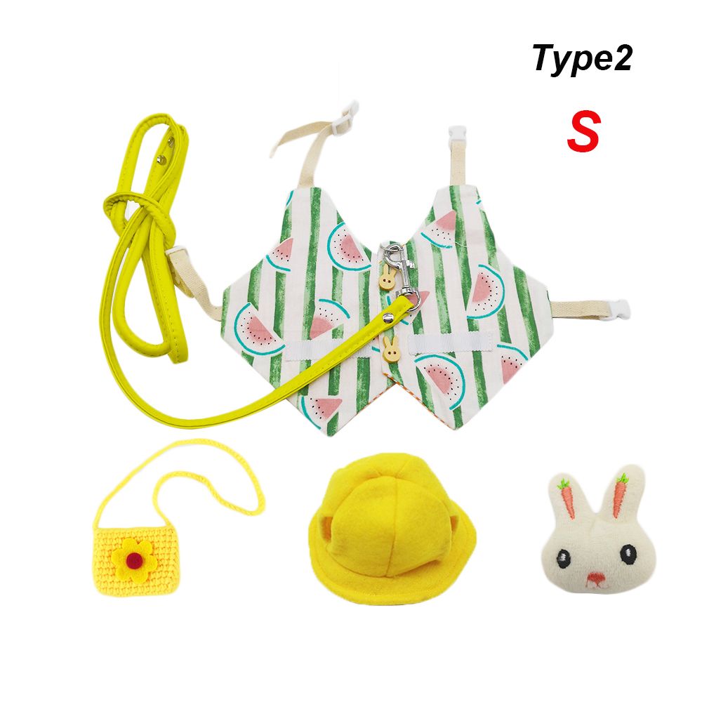 Small Animal Clothing Hamster Guinea Pig Clothes Pet Vest Hat Set Outdoor Rabbit Clothes Harness Strap Leash: Type2-S