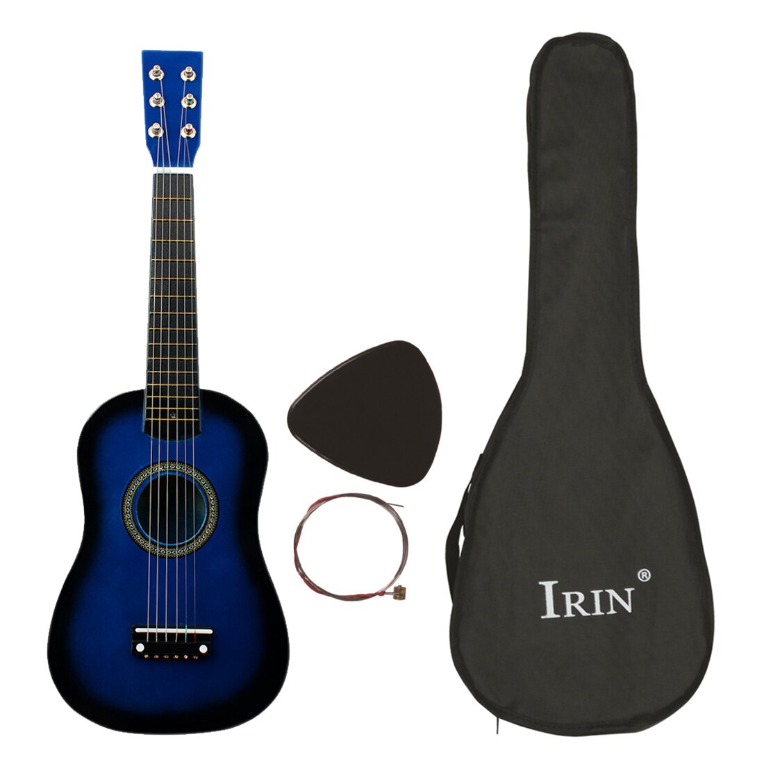 Irin 25 " 6- strenget akustisk guitar med guitar tilbehør sæt til begyndere træning børn basswood lille guitar ukelele: Blå