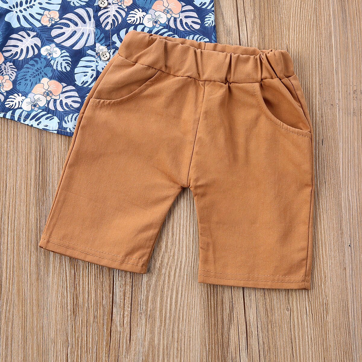 0-4Y Summer Infant Baby Boys Clothes Sets Floral Print Short Sleeve Single Breasted Shirts Tops+Shorts