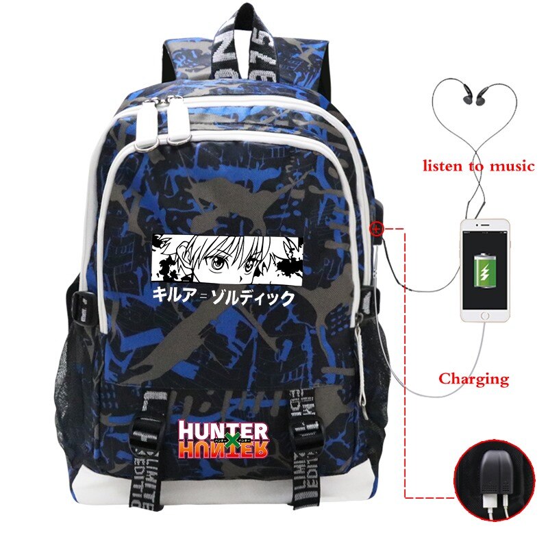 Hunter X Hunter School Bags Japan Anime BackpackS Boys Girls USB Charging Travel Large Laptop College Students Schoolbag Bagpack: 802-CF-hunter5-h56