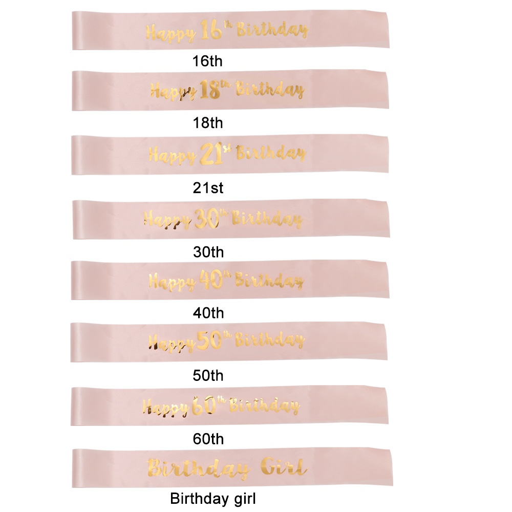 Birthday Funny Sash Rose Gold DIY Ribbon Women Party Decoration Happy 18/21/30/40/50/60 Birthday Girl Romantic Mom Favor