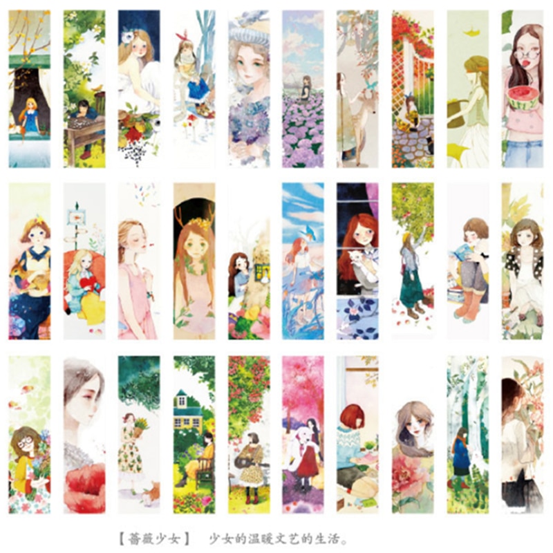 30pcs/set Flowers and Girl Paper Bookmarks Paper Page Notes Message Card School Supplies Stationery Kids