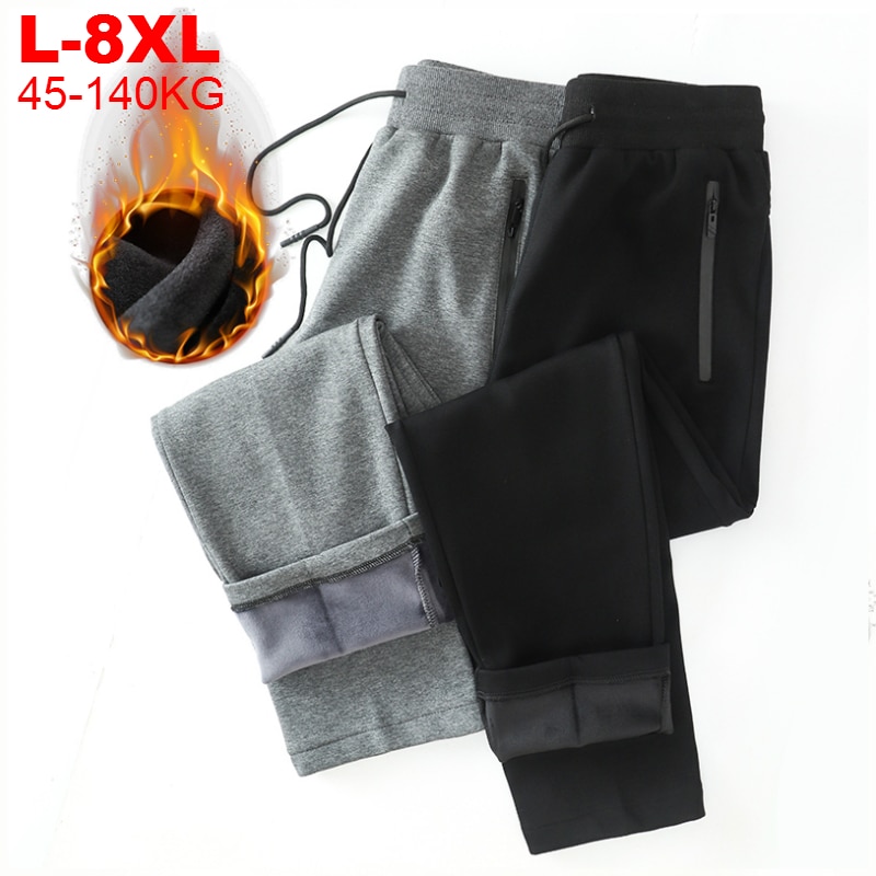 Plus size 8xl varma sammets träningsbyxor herr grå fritidsbyxor joggingbyxor vinter sportkläder för män #39 fleecebyxor träningsbyxor herr