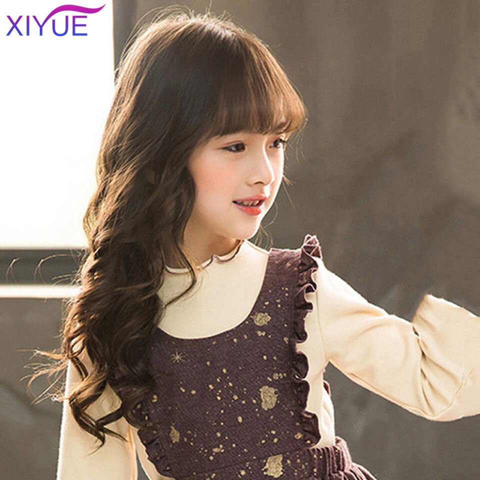 XIYUE cheveux longs bouclés perruque pour enfants coiffe couverture de cheveux bébé princesse bébé mignon cheveux longs raides tête de Bob