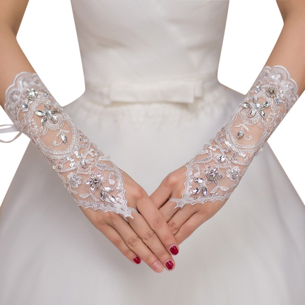 Guantes de encaje con lentejuelas para de novia, guantes transpirables para novia, accesorios de vestido de de boda, guantes de novia