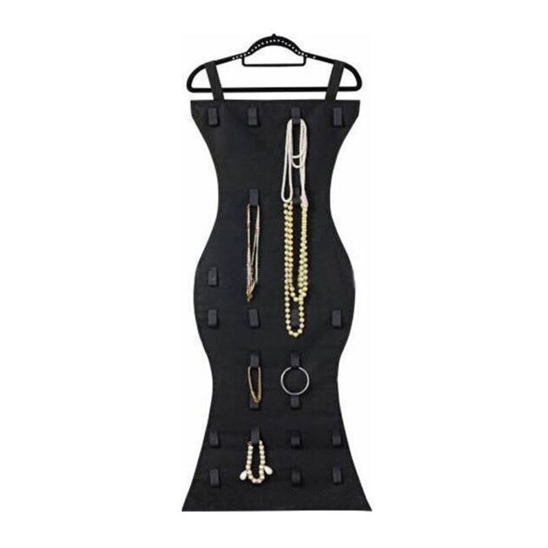 24 zakken en 16 klittenbandsluitingen, dubbelzijdige hangende sieradenorganizer, oorbellen, ketting, armband, garderobekast