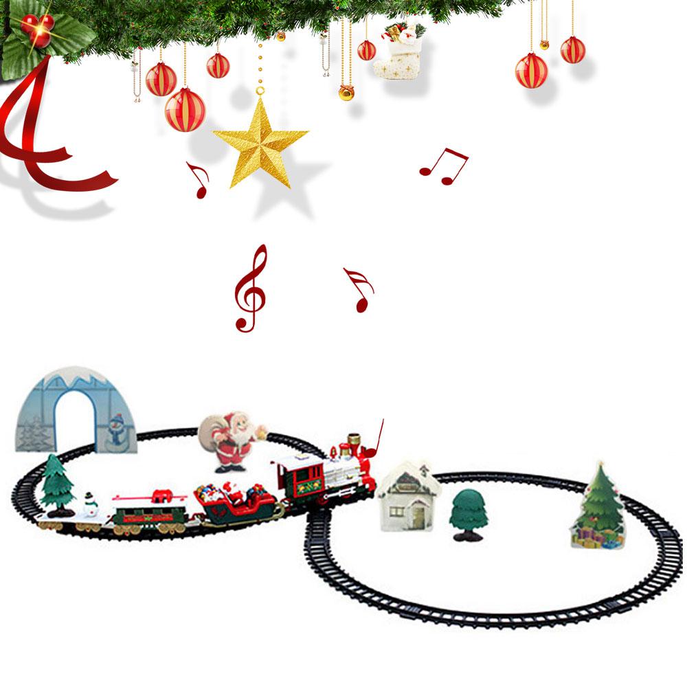 Tren de Navidad eléctrico conjunto con luces y sonidos vías de ferrocarril juego de reproducción bajo el árbol juguetes electrónicos para niños