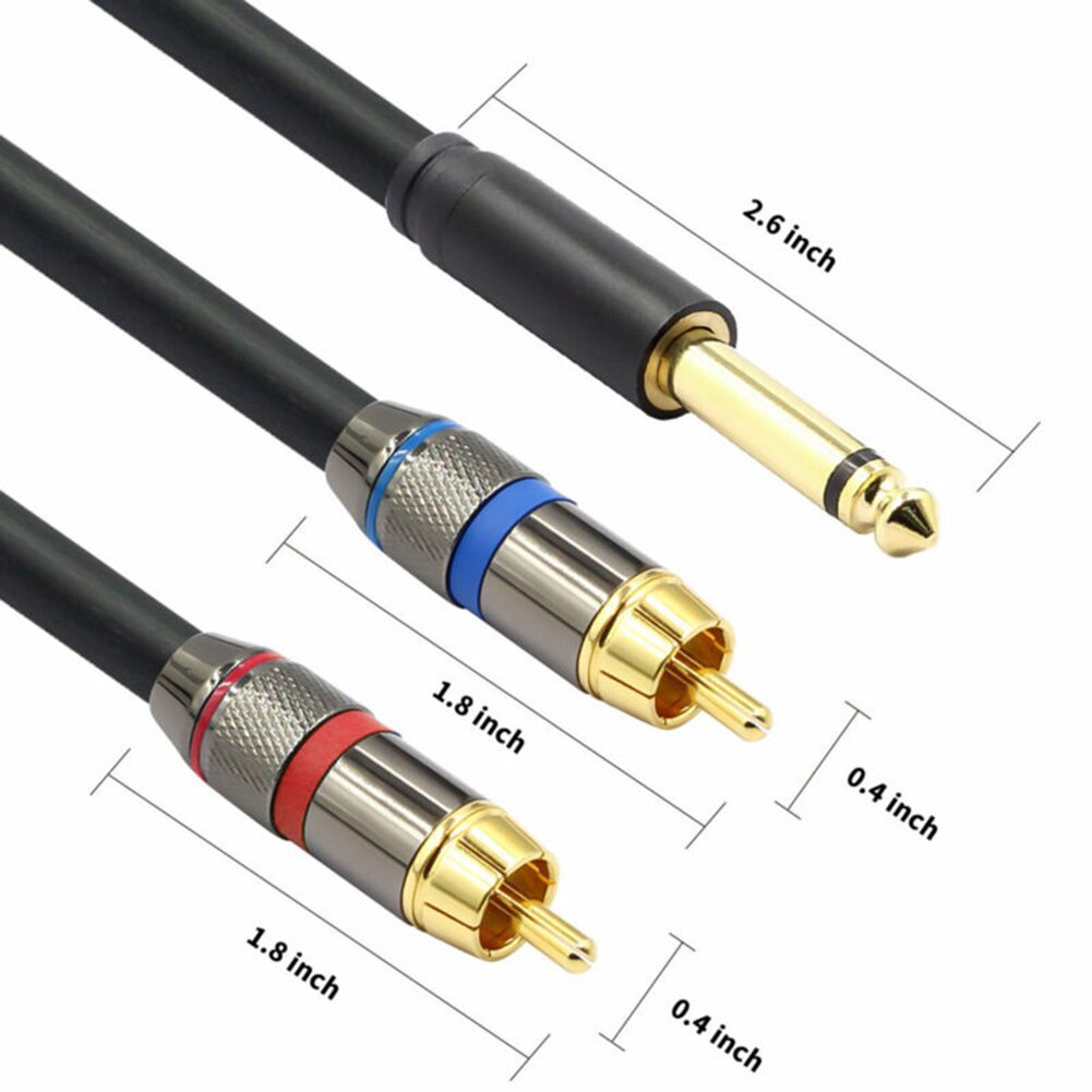 5FT 1/4 Inch TRS Jack To Dual RCA Cable Gold-Plated 6.35mm To 2 RCA Stereo Audio Reduce Noise Fidelity Effect Instruments Parts