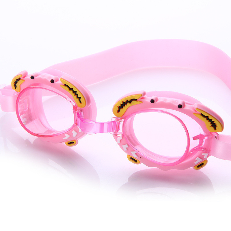 Youyou Children Swimming Glasses Adjustable Eyeglass Belt Nose Swim Goggles Water-proof Anti-fog Frame Pool Blue: pink crab