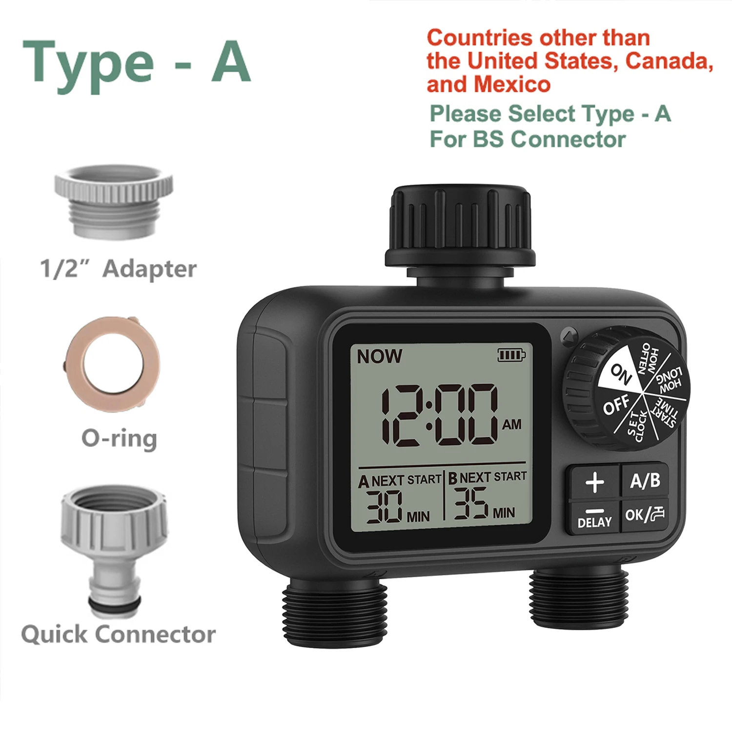 Temporizador de agua, el más temporizador de agua Digital de 2 salidas, Control de programador independiente de zona A/B, aspersor ajustable, fácil instalación: Blanco