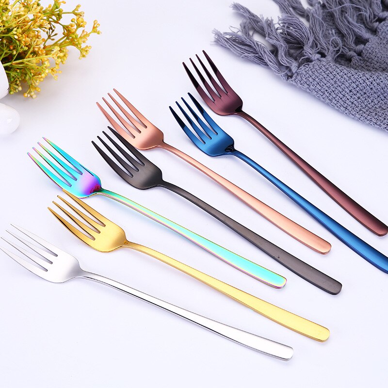 Thuis Rvs Regenboog Lange Steel Vork Klassieke Ijs Scoop Dessert Fruit Vork Thee Koffie Mengen Lepel Servies
