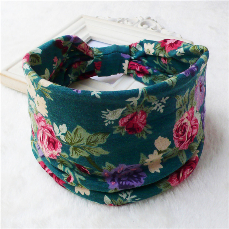 Frugtprint brede hovedbind til kvinder boho knudrede elastiske strandhårbånd til piger hårtilbehør turban bandage: Lilla