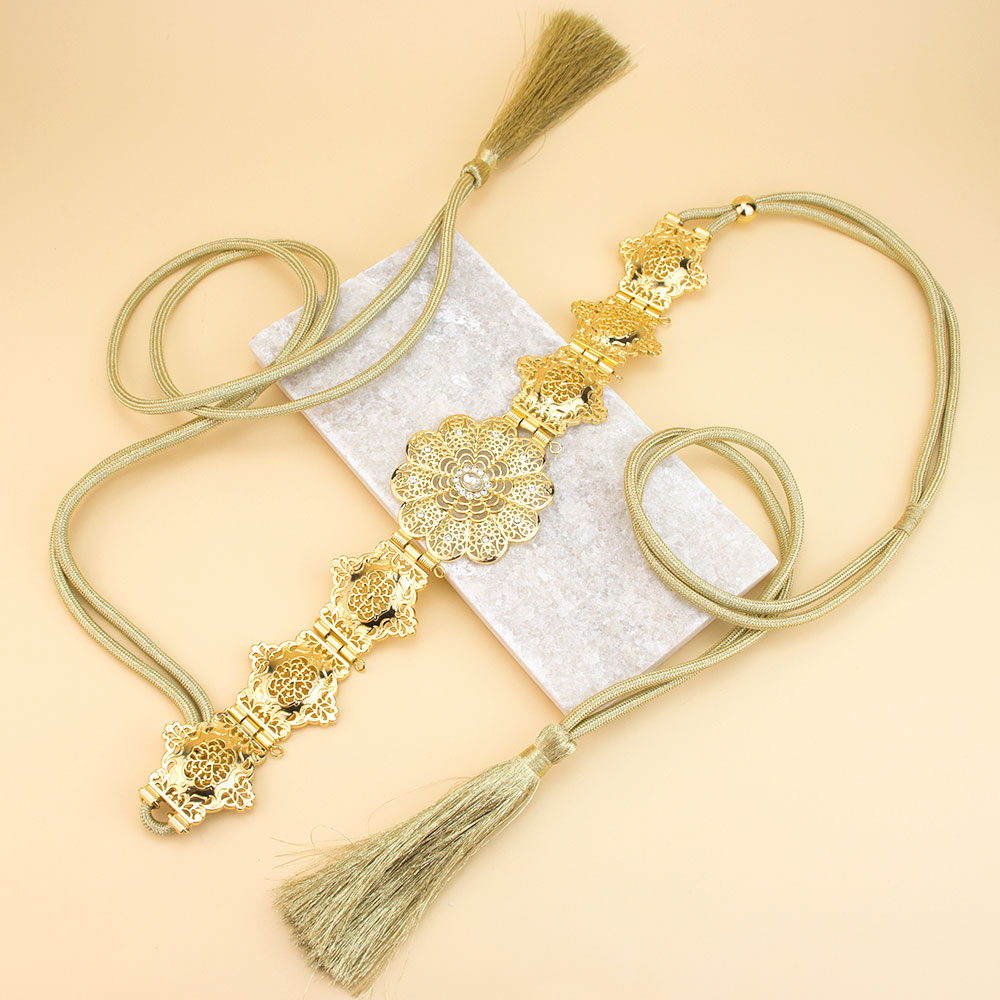 Sunspicems – ceinture Caftan marocain couleur or, glands à main, corde, chaîne de taille pour femmes, décoration de bijoux de mariage arabe
