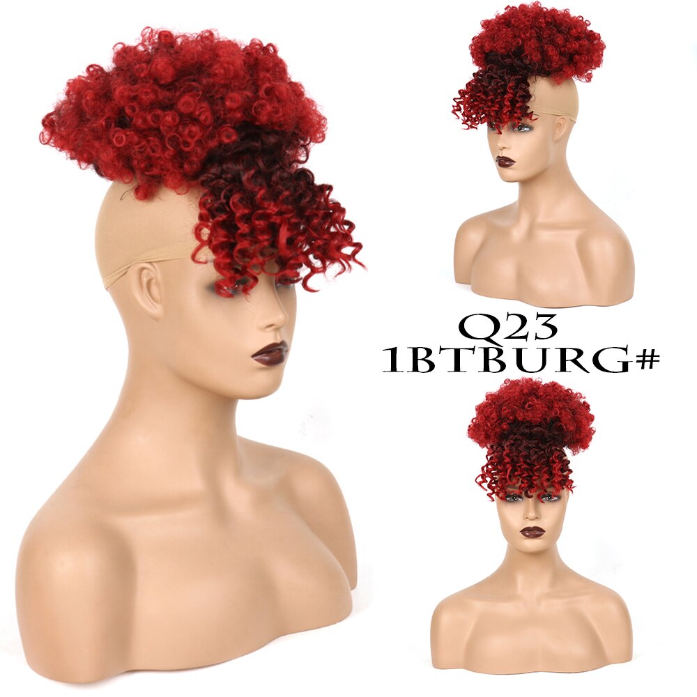 Ponytail Drawstring With Bangs Afro High Puff Hair Bun Synthetic Short Kinkys Curly Pineapple Pony Tail Clip in on Wrap Updo: Q23 1BTBurg