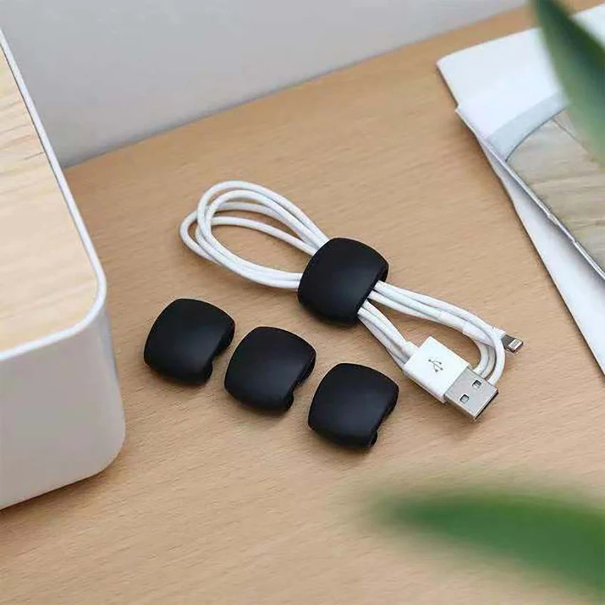 5Pcs/Lot Cable Winder Portable Travel Clips USB Charger Holder Desk Organizer Wire Cord For Home Desktop Decoration: black