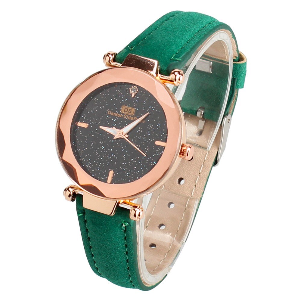 Prachtige Dames Horloge Sterrenhemel Vrouwelijke Lederen Quartz Horloge Elegante Vrouwen Horloges Armband Horloge Montre Femme: Green