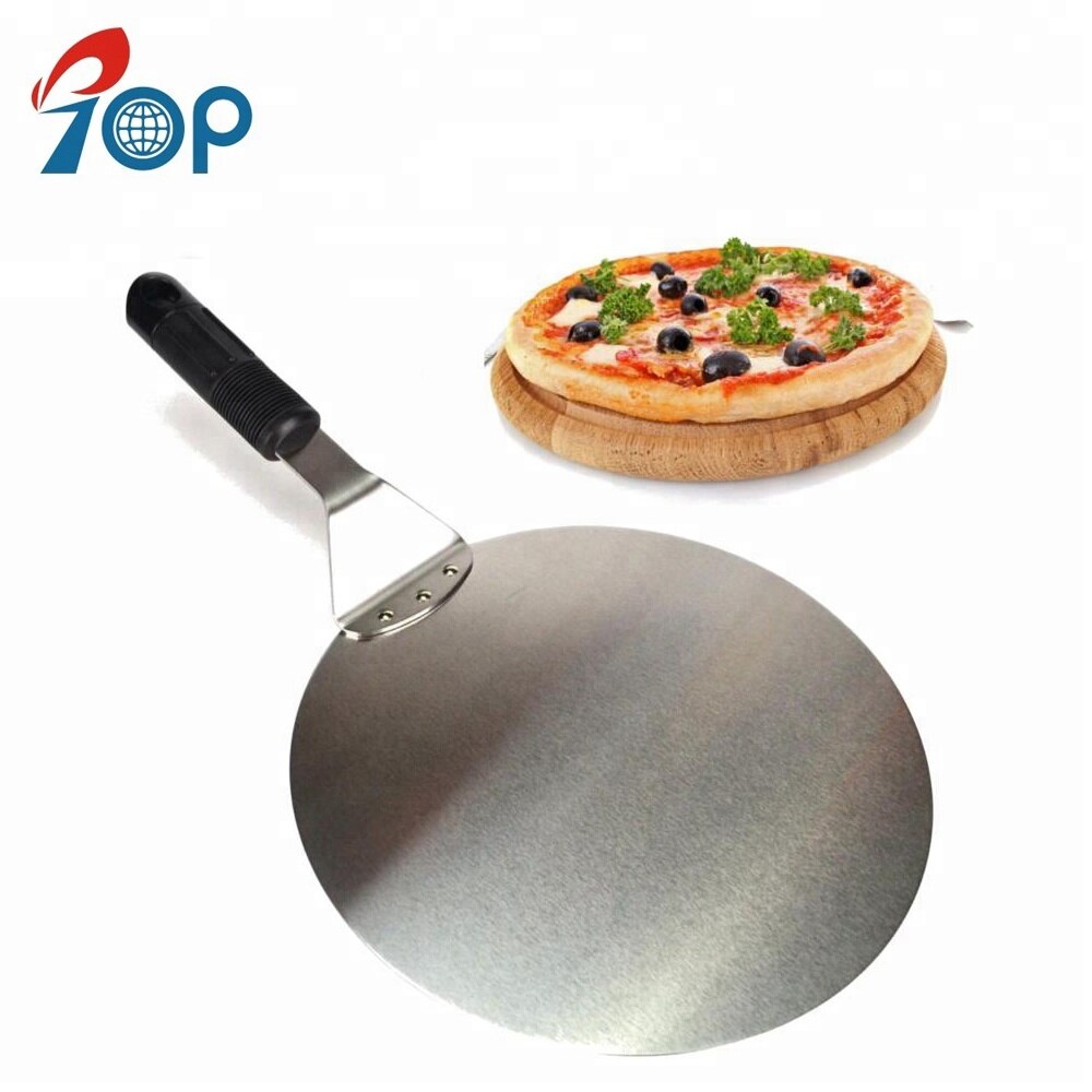 Pala redonda grande de acero inoxidable de 12 pulgadas y 30,5 cm de diámetro, espátula, elevador de Pizza para pastel, transferencia con mango de plástico