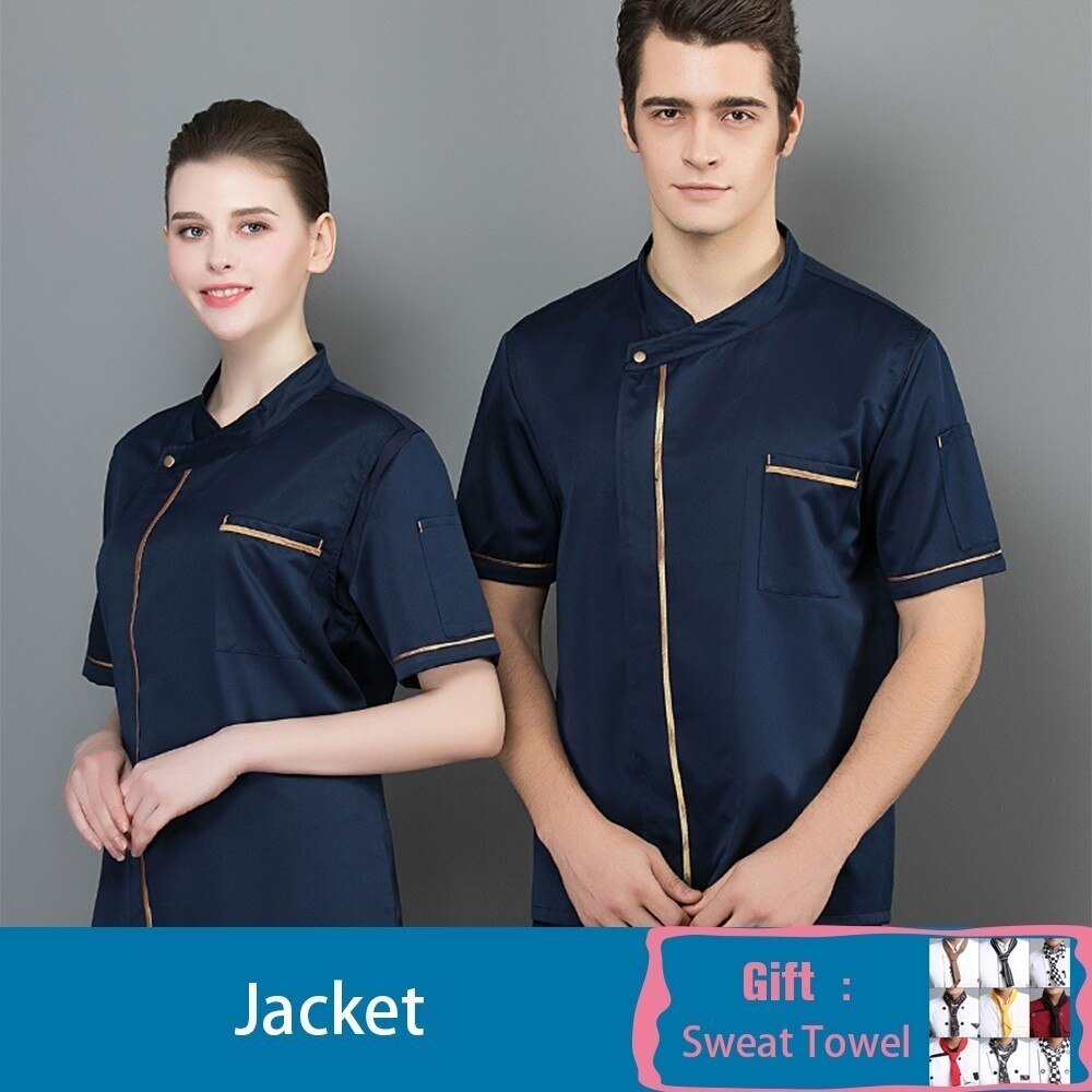 Chef Uniform Short Sleeve Phnom Penh Cook Jacket Summer Restaurant Hotel Barbers Work Shirt Unisex Estampar El Nombre: Blue / XXXL