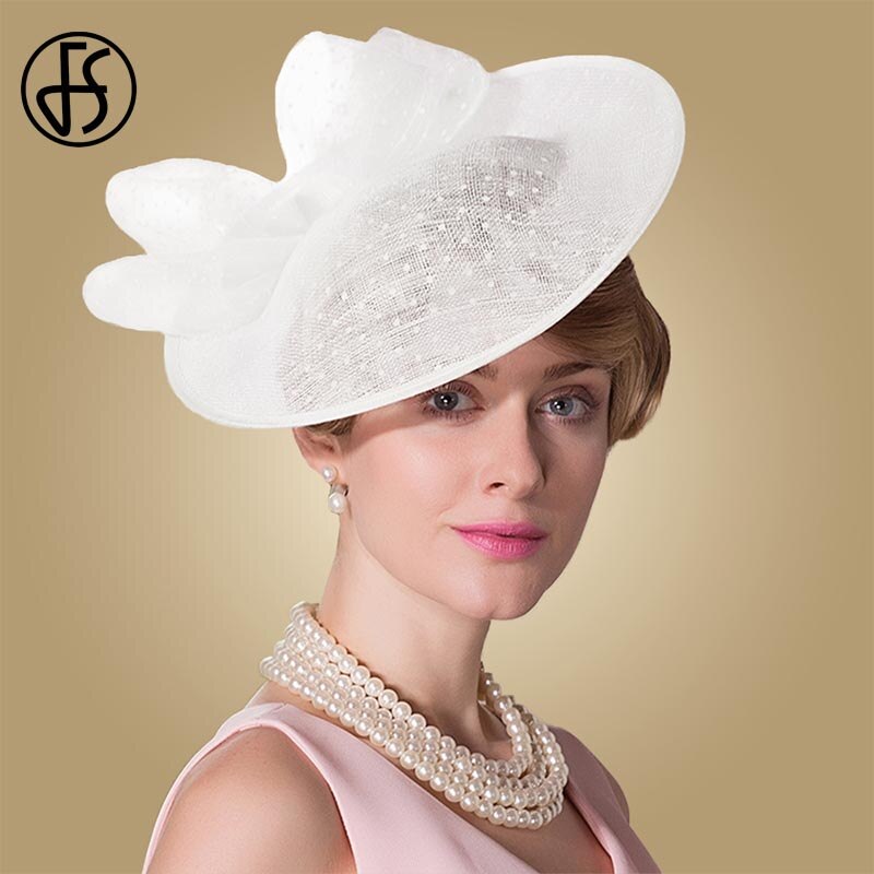 Sombrero de pastillero de lino rosa para mujer, sombreros de boda real, vestido Derby Sinamay, sombreros de cóctel: Beige White Hat