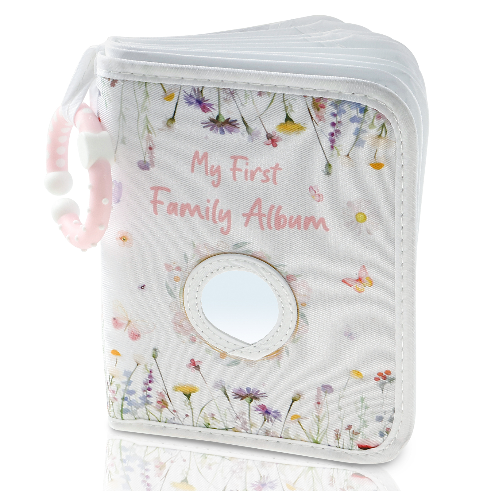 Baby Photo Memory Book with Hook Mirror Newborn First Family Photo Album Holds 17 Photos Baby Shower Gender Reveal Party