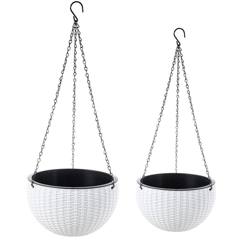 2-Pack Double Pots Suspendu Panier Planteurs Auto-Arrosage Intérieur Exterieur Plante et Fleur Pots Suspendus avec Égouttoir et Chaîne: Default Title
