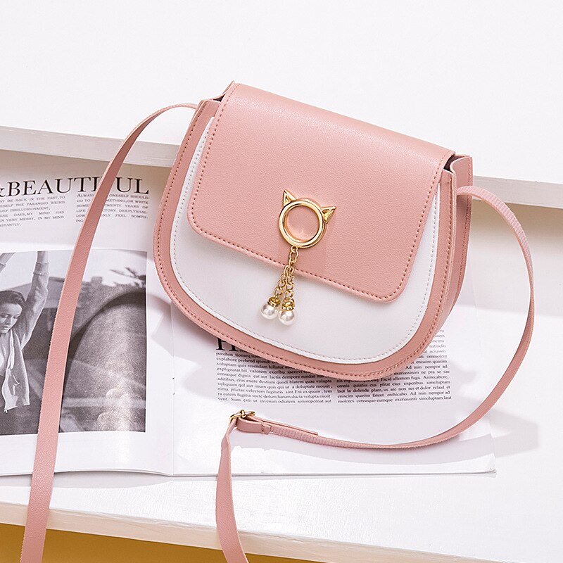 Dames handtas versie van de casual kleine contrasterende kleur persoonlijkheid dames handtas schouder diagonaal crossbody tas: Roze