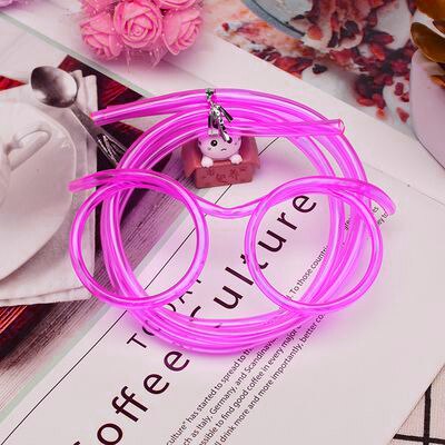 1pcs Funny Soft Plastic Glasses Straw Unique Flexible Drinking Tube Kids Party Bar Accessories Beer Colorful Homebrew: Rose red