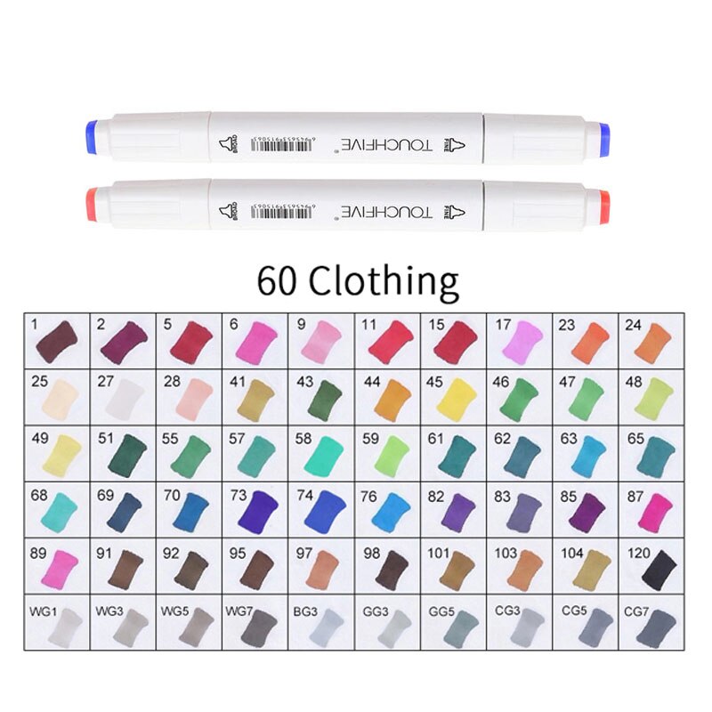 TOUCHFIVE 60 Colors Pen Marker Set Dual Head Sketch Markers Cheap Alcohol Marker Pen For Draw Manga Animation Art Supplie: 60-clothing-white