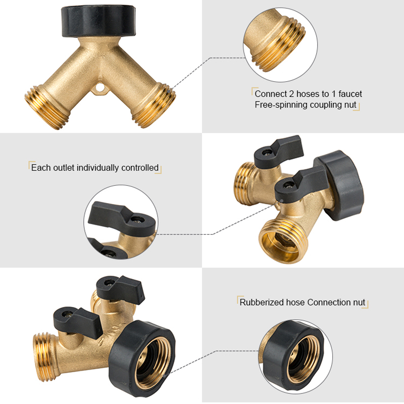 3/4"Heavy Duty Brass Garden Hose Splitter Hose Connector Spigot Adapter with 4 Valves Hose Bib Splitter Outdoor Faucet Splitter