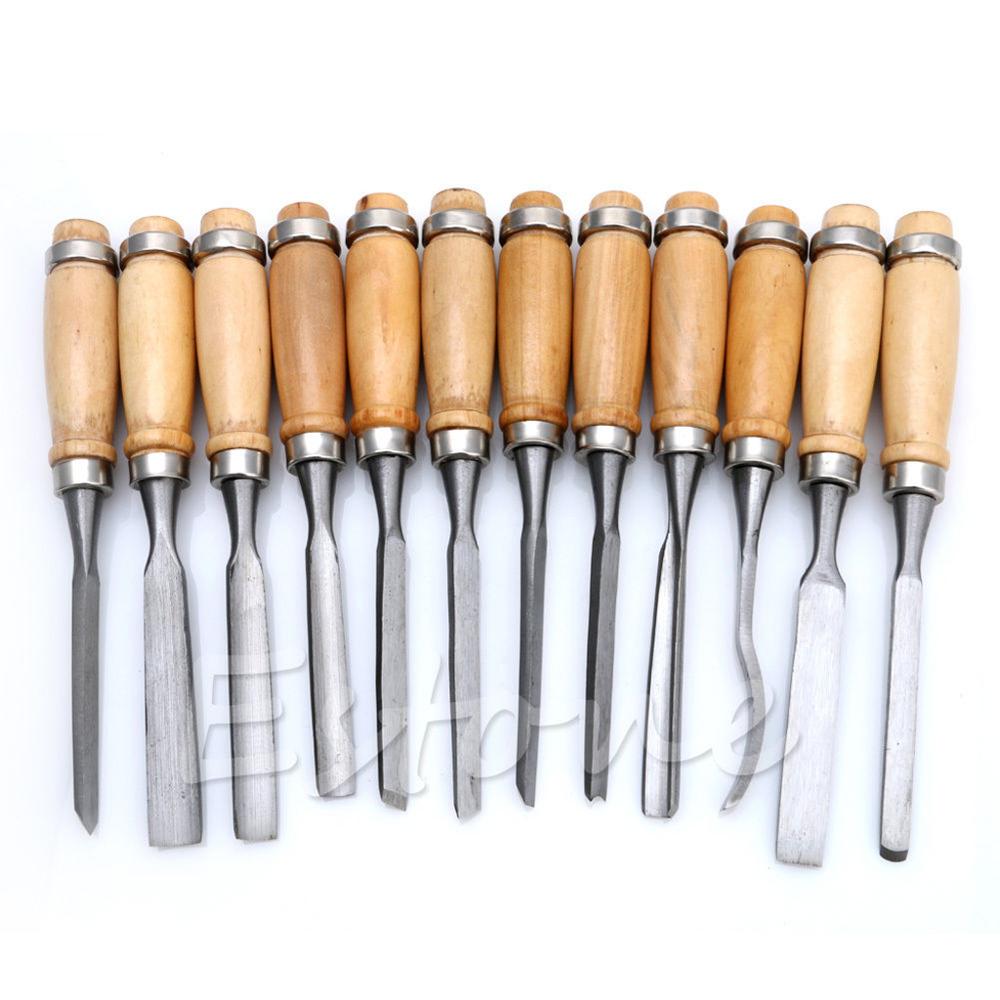 12PCS Wood Carving Hand Chisel Set Woodworking Lathe Gouges Tools ...