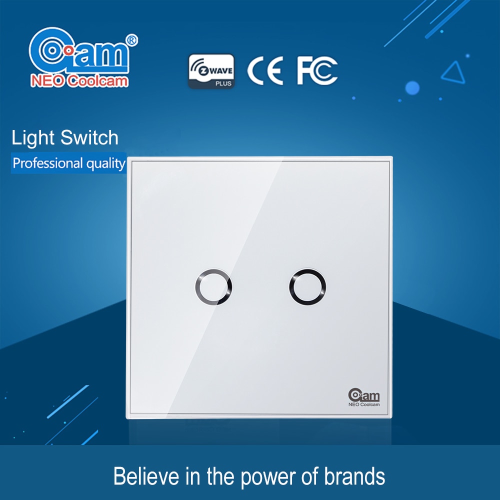 NEO COOLCAM NAS-SC01Z interruptor de luz de pared z-wave Plus, 2CH Gang Home Automation Z wave, interruptor de luz de Control remoto inalámbrico