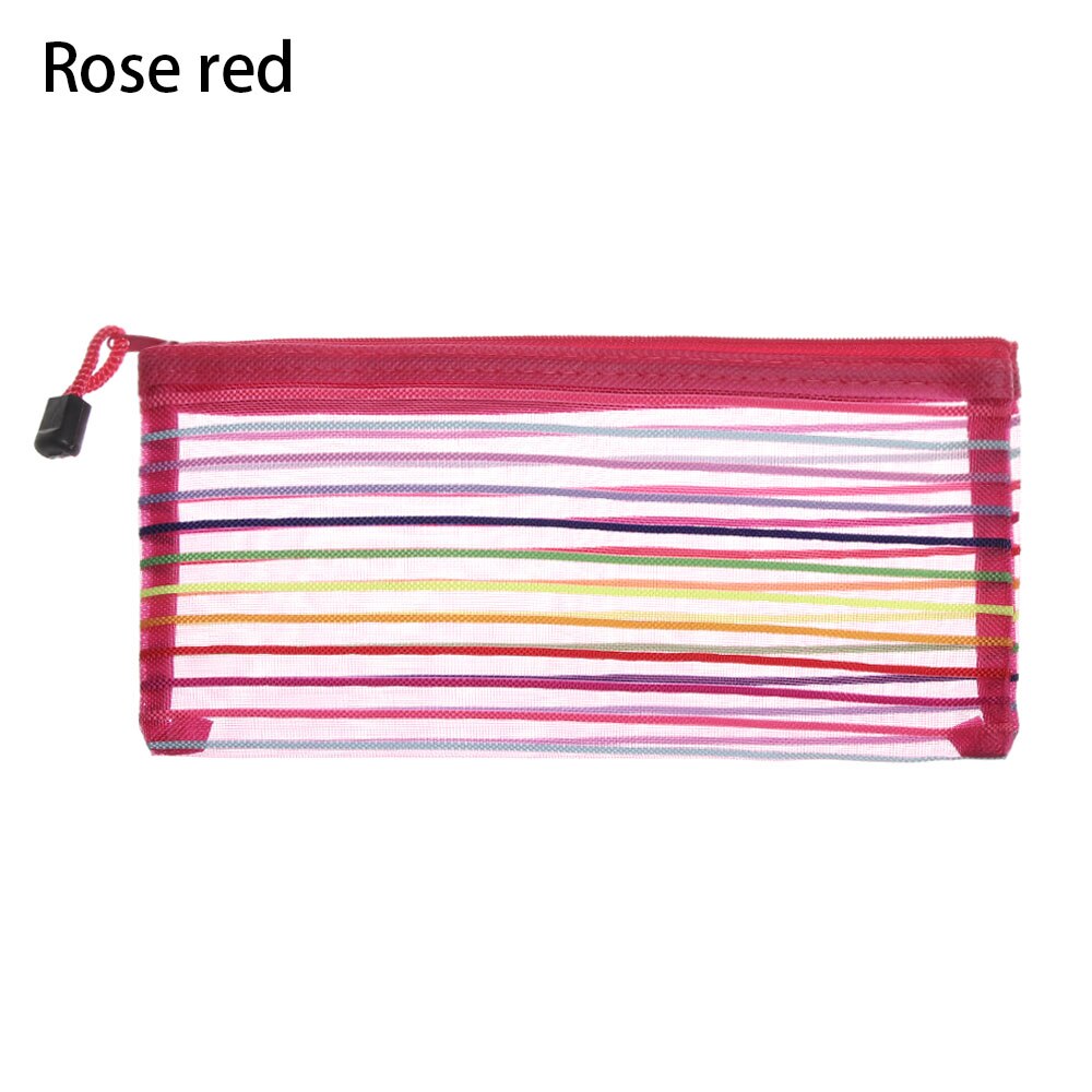 Regnbue farve kosmetik taske gennemsigtig mesh lynlås lomme bærbar rejse toiletartikler opbevaring håndtaske nylon makeup pose: Stil 1-  rosa rød