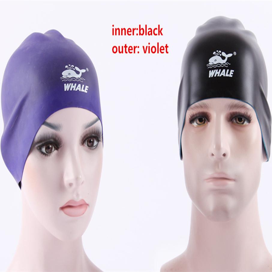Whale Swimming Caps For Long Hair Silicone Double-sided Swim Caps Waterproof Unisex Adult 3d Women Men Ear Swimming Pool Caps: purple Swimming Caps