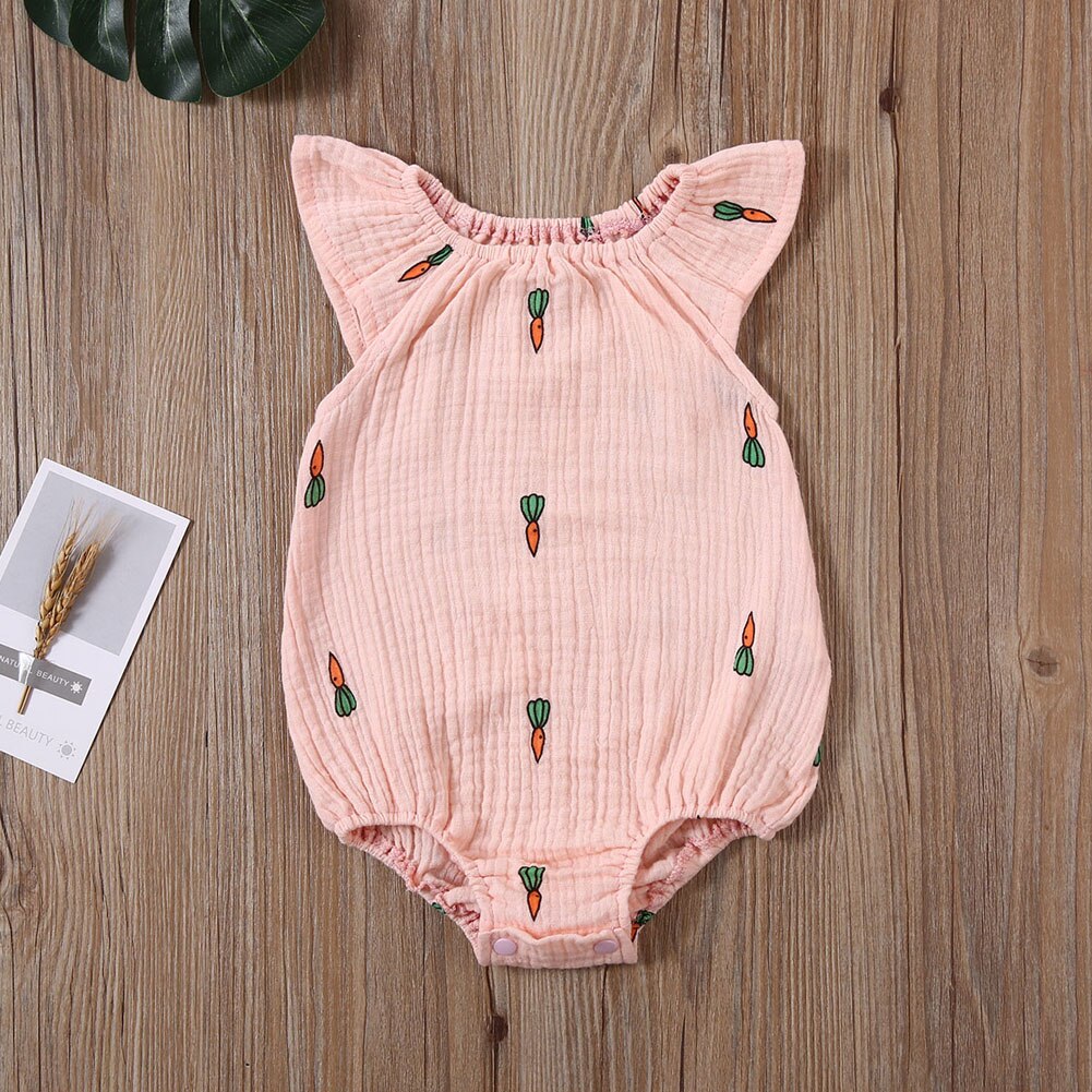 Bomuld linned baby piger romper tøj sommer blomsterprint flue ærmer småbørn børn jumpsuit one-piece outfits soldragt tøj