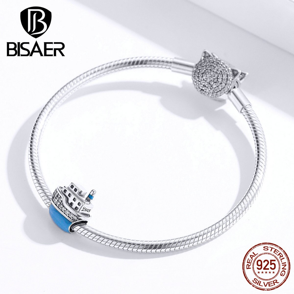 Travel Charms BISAER 925 Sterling Silver Travel Navigate Tours Beads Charms fit Bracelets Silver 925 Jewelry ECC1379