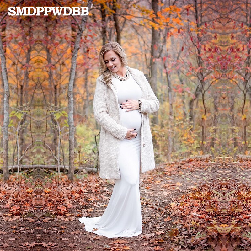 Vit mammaklänning mammaklänning för fotografering mammaklänning baby showerklänning långärmad maxiklänning