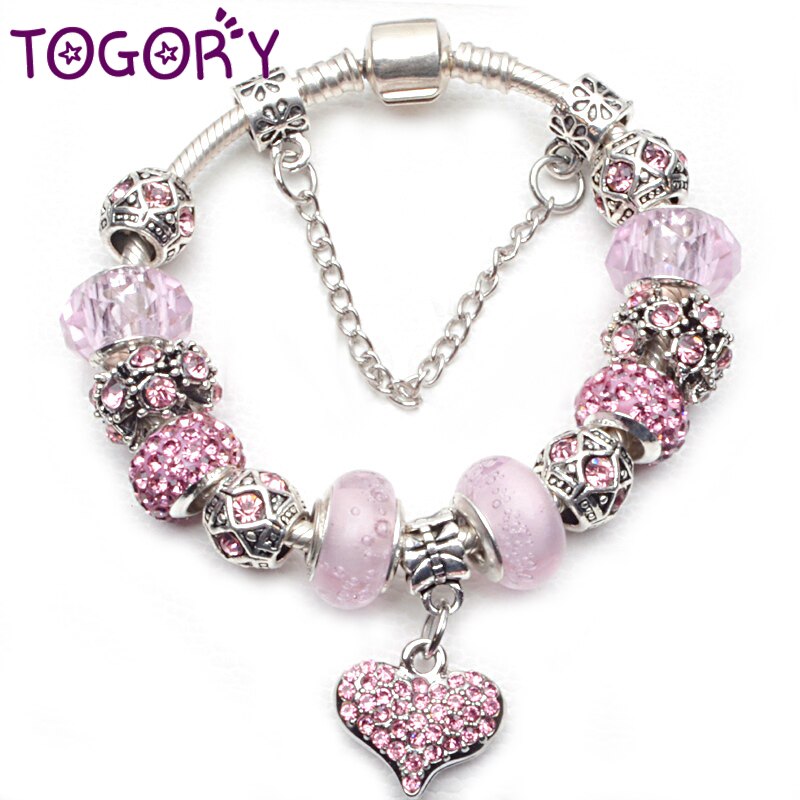 Roze kristallen liefdeshart bedelarmband voor vrouwen, europese doe-het-zelf kralenarmbanden en bangles als verliefde stellen pulseira