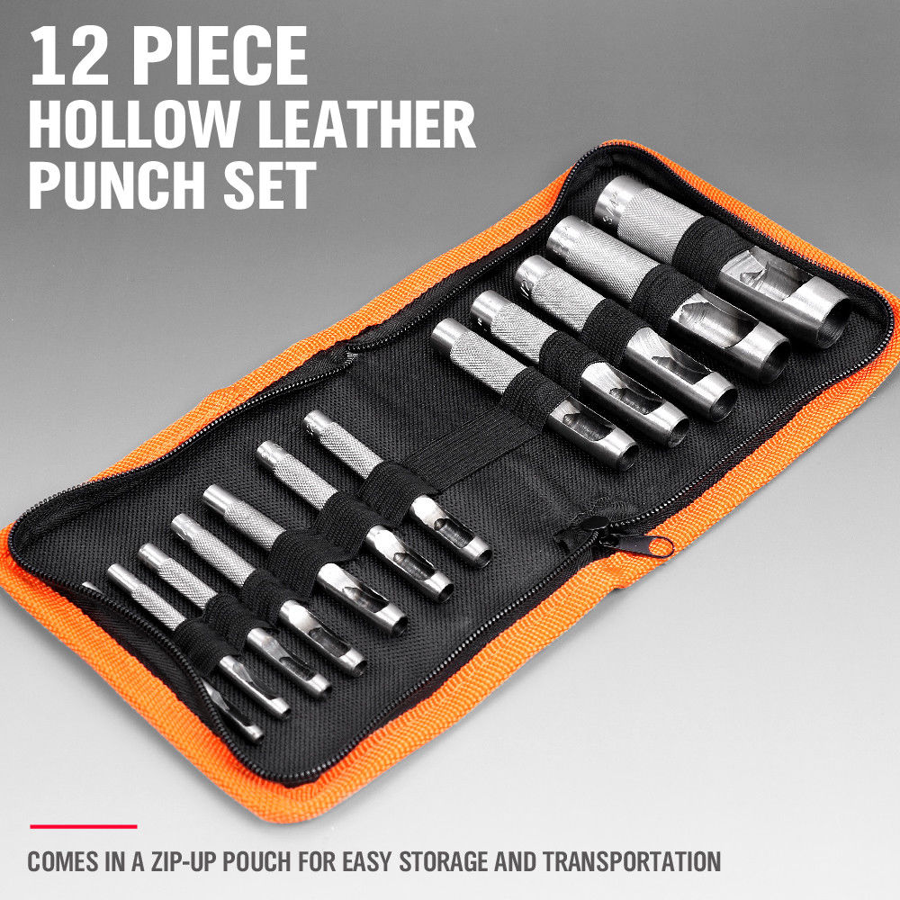 SEDY 12Pcs Leather Tools Hollow Metal Leather Hole Punch Set Leathercraft Hole Craft Set Hollow Puncher Belt Punch Hole Tool Set