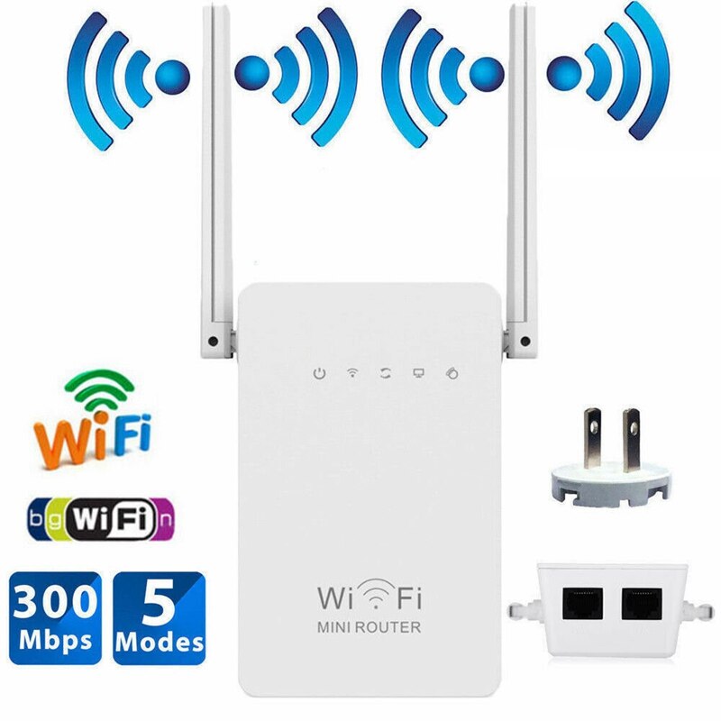 300Mbps WiFi Repeater Wireless-N Range Extender Wi-Fi Signal Booster Network Router 2.4G External Antennas US Plug