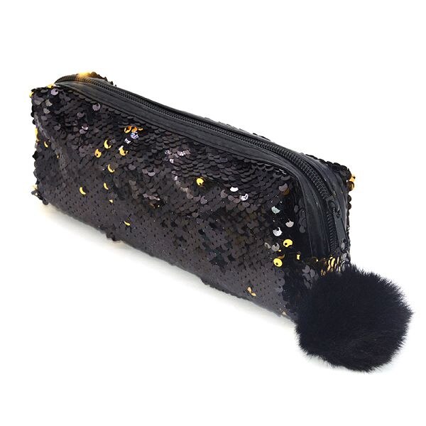 Estojo de lápis, estojo escolar com lantejoulas para meninas: Black