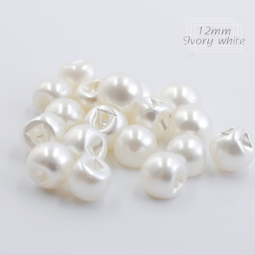 Botones de costura Hisenlee de 6 tamaños, botones redondos de perlas de plástico con agujero lateral, 6mm, 8mm, 9mm, 10mm, 12mm, 14mm, accesorios blancos/Marfil, 100 Uds.