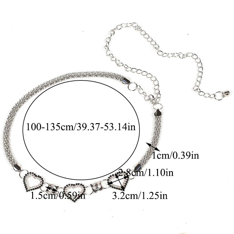 Cinturón de cadena de corazón con diamantes de imitación para mujer, faja de Metal, pretina clásica, para vestido, cadena de cintura, cadenas doradas y plateadas