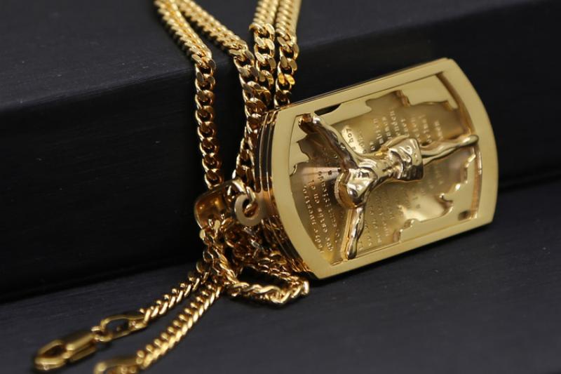 Gold Color Crucifix Image Men\\'s Pendant Christ Miami Cuban Religious Necklace for Daily Wear Jewelry Accessories