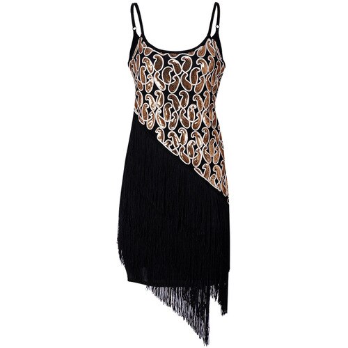Costume d&#39;été à franges pour femmes, Vintage, années 1920, à volants, Gatsby, vêtements courts de fête, robe de plage à franges: gold / XXL